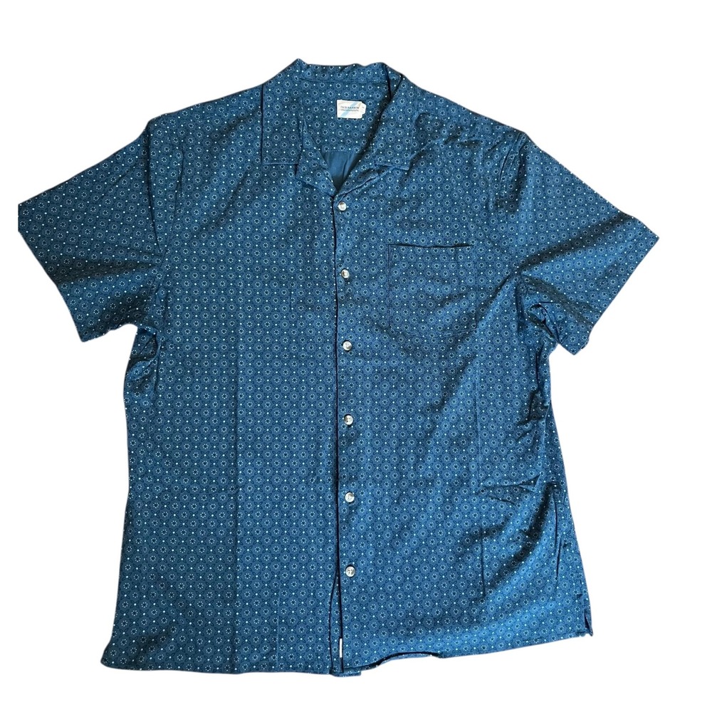 Fair Harbor Mens XL Blue Geometric Tile Print Camp Collar Short Sleeve Shirt